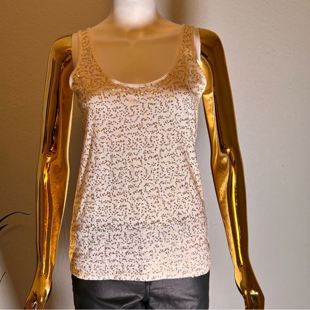 Gently/Lightly Used MODA INTERNATIONAL Med. Cream Gold Sequin Tank Top